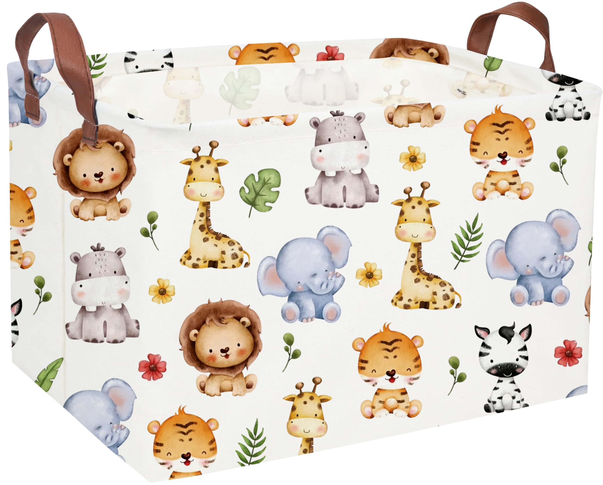 Sanjiaofen Rectangular Kids Storage Bins,Baby Basket Organizer.Waterproof Pe Coating Cute Basket With Handles.Woodland Nursery Decor,Toys Box,Books Basket,Gifts Basket. (Cute Animal)